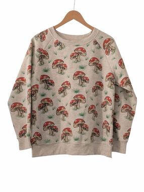 L.A SOUL Mushroom Print Crewneck Sweatshirt - Red & Gray Size Large